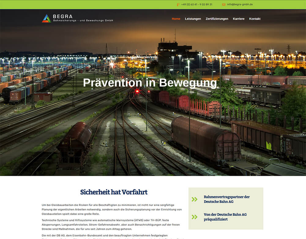 Website der Begra GmbH online