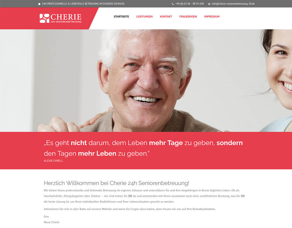 Website der Cherie Seniorenbetreuung online